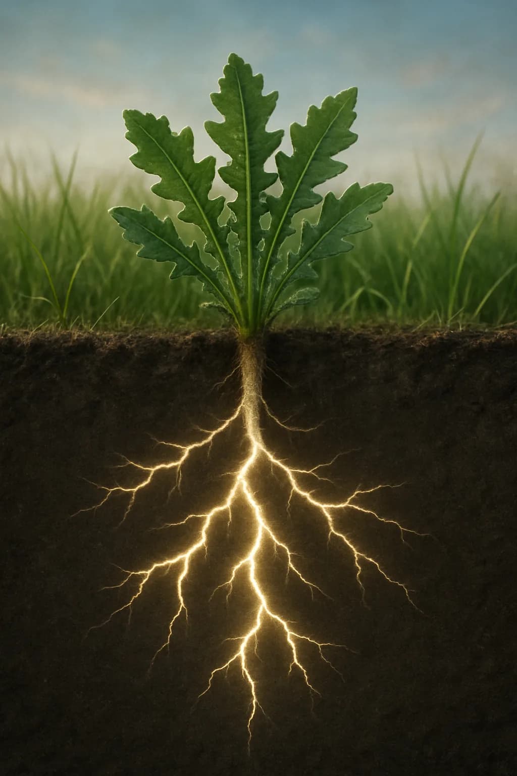 Illustration: Der Strom wirkt bis in die Wurzel der Pflanze